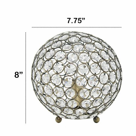 Lalia Home 8in Elipse Medium Contemporary Metal Crystal Round Sphere Orb Table Lamp, Antique Brass LHT-3009-AB